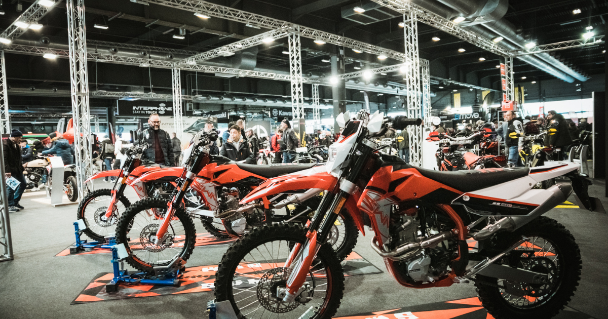 Motorbikes displayed at an expo