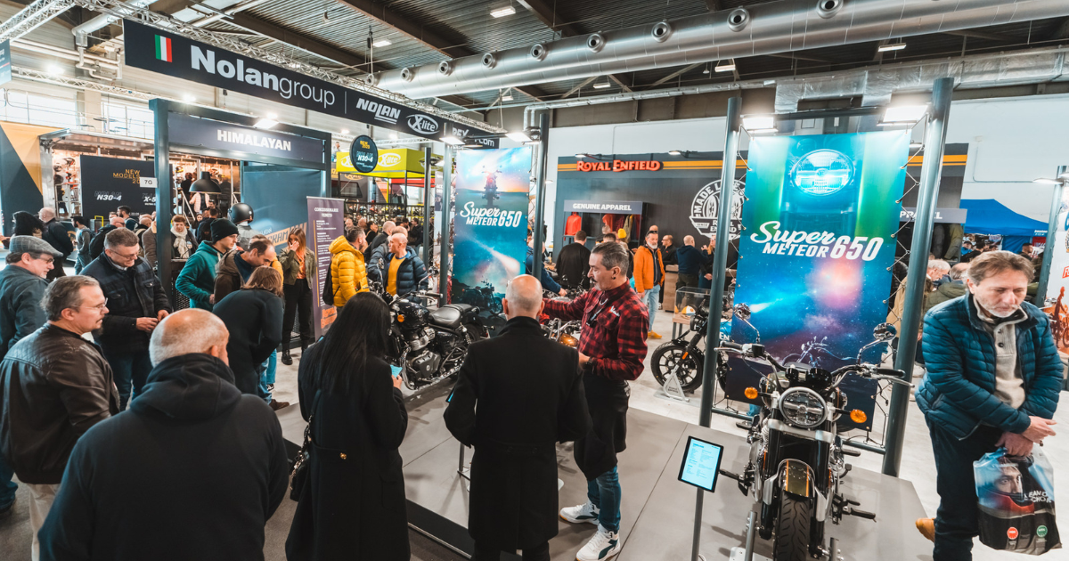Crowd at motorcycle expo booth